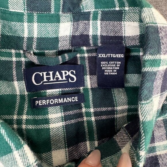 Chaps Cotton Flannel Button Up Shirt Mens 2XL Rustic Green Plaid Long Sleeve - Picture 3 of 9